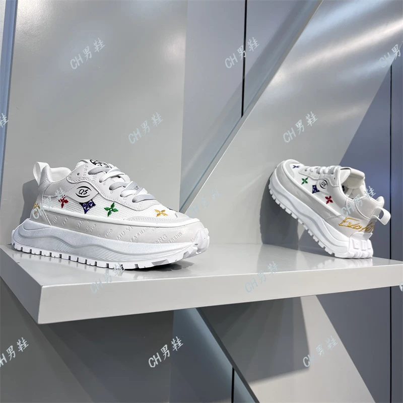 欧洲站男鞋秋季厚底刺绣运动鞋潮流轻奢百搭时尚透气小白鞋休闲鞋