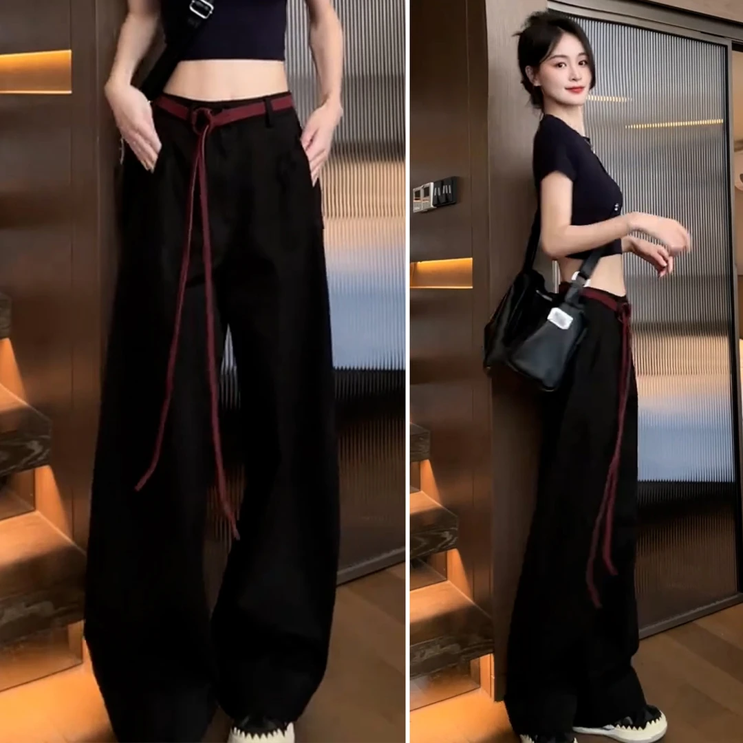 美式休闲阔腿裤女秋季2025年新款高腰宽松复古直筒弯刀气球工装裤