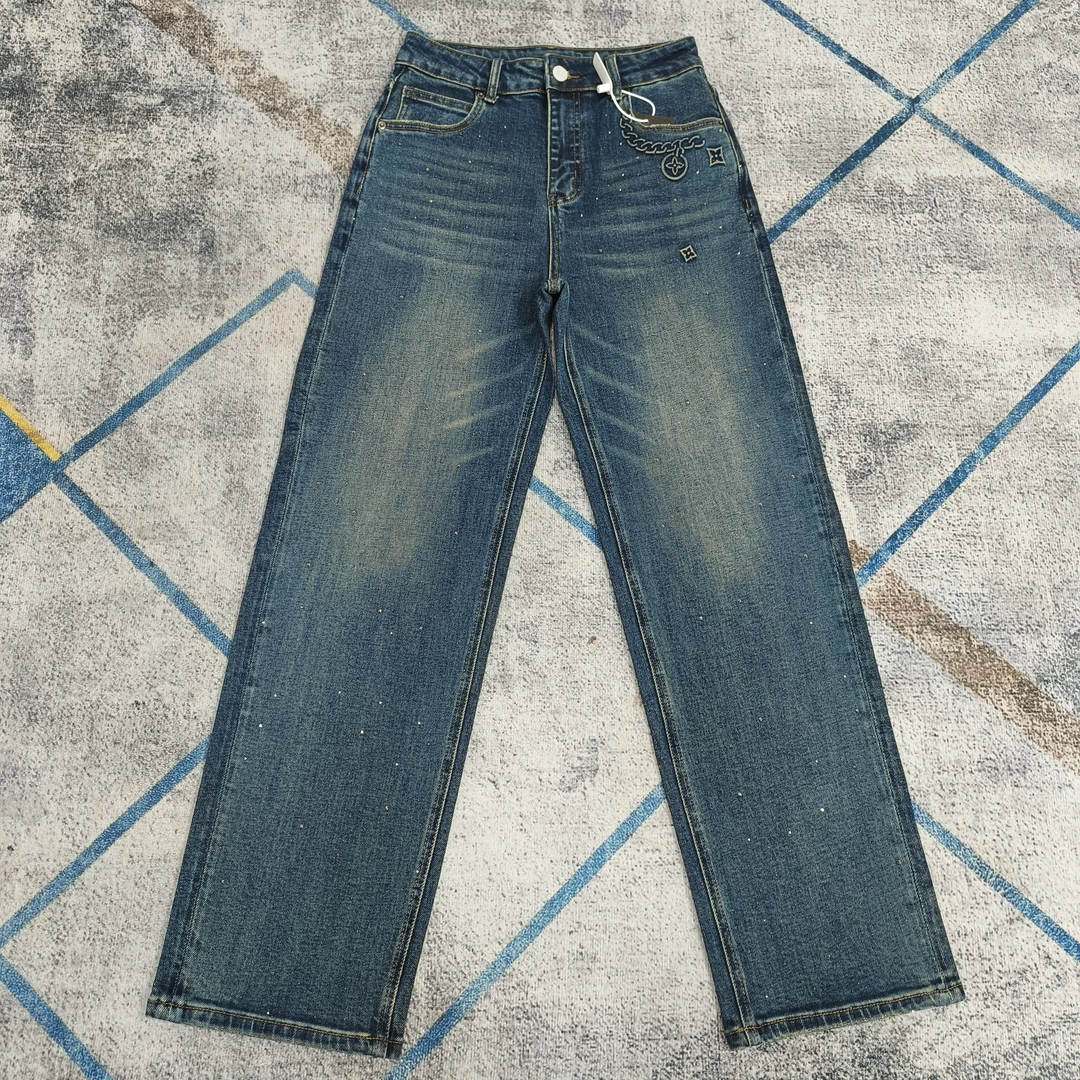 二师兄牛仔春季新款烫钻直筒拖地裤98629款O-3