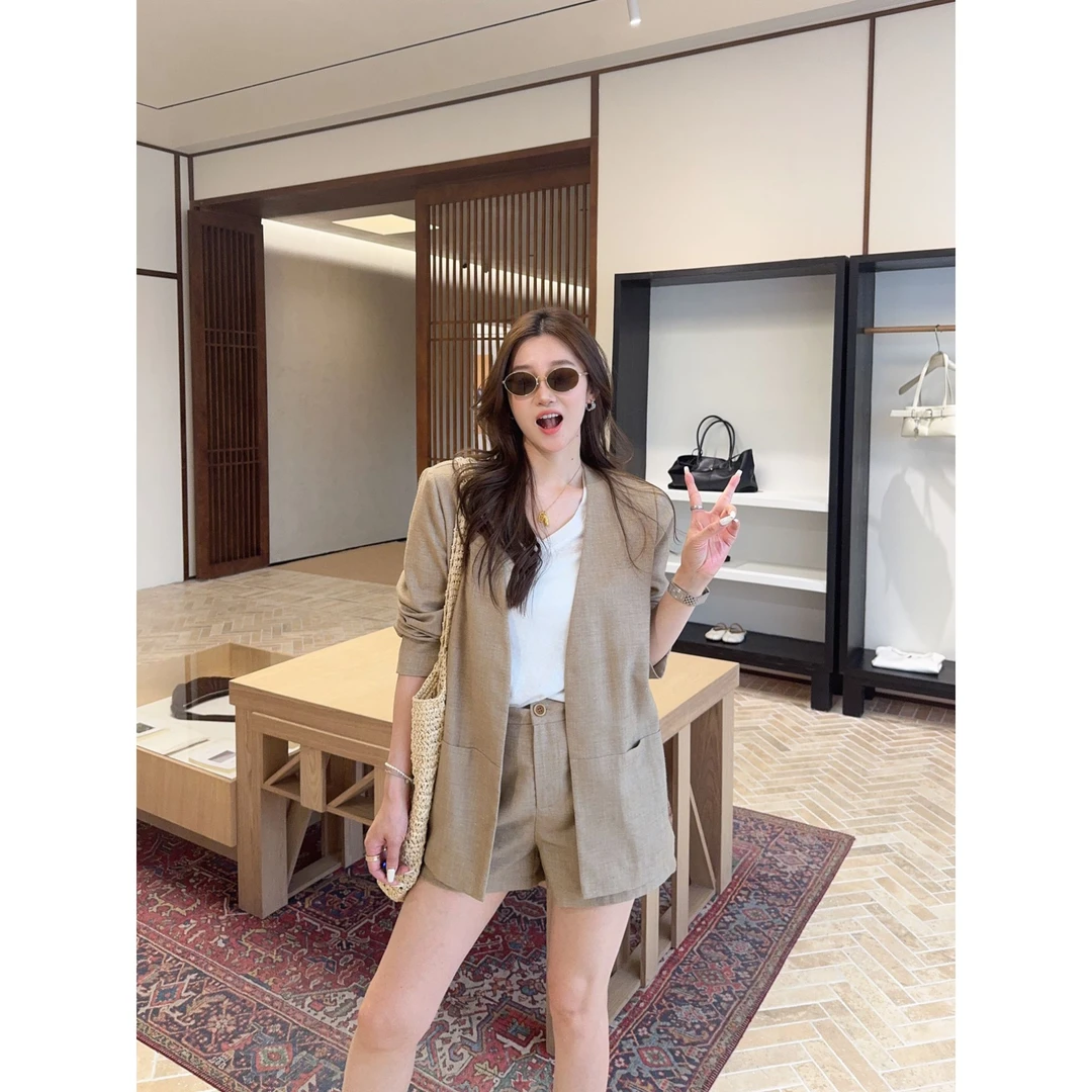 祝喜喜【祝小姐】亚麻无结构西装套装极简高级简约时尚百搭通勤显瘦