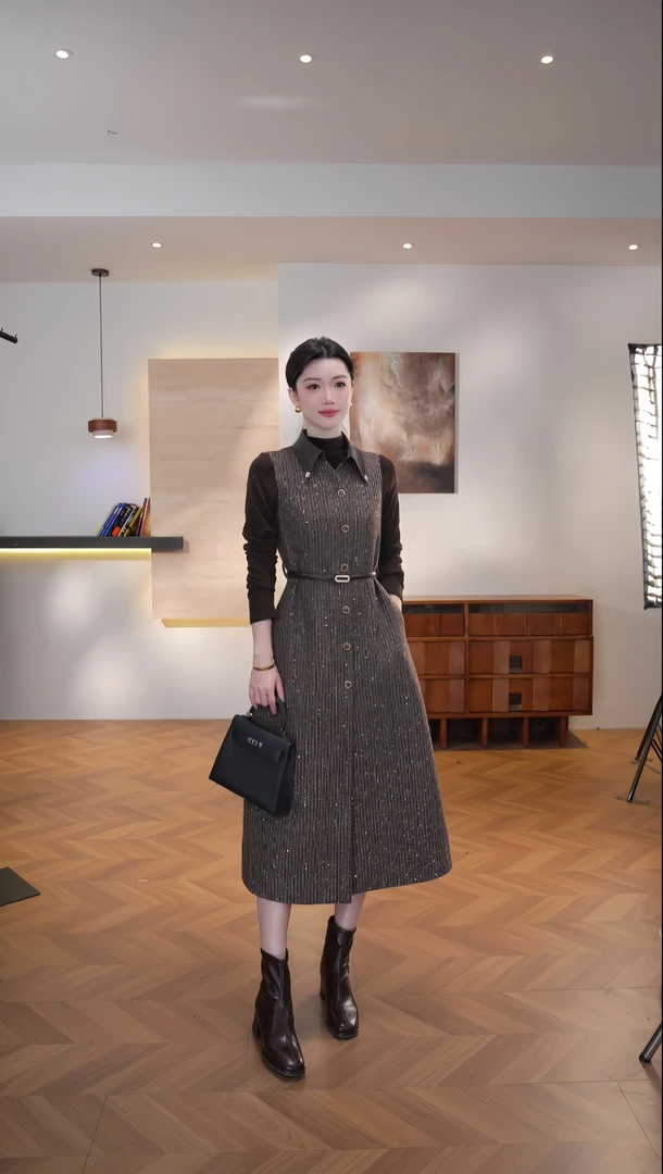 【WW】复古风显瘦默认款式连衣裙女装轻奢秋冬时尚 H-1668