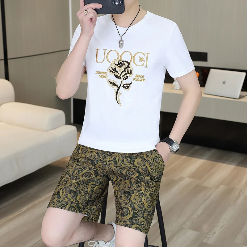 2025夏季男士透气运动套装薄款百搭修身休闲运动套装男时尚男士