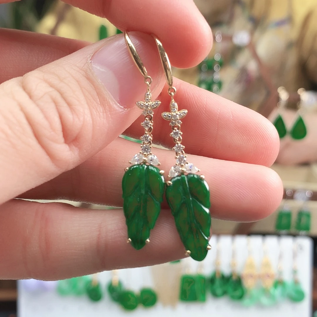 翡翠耳饰18K金镶嵌耳饰