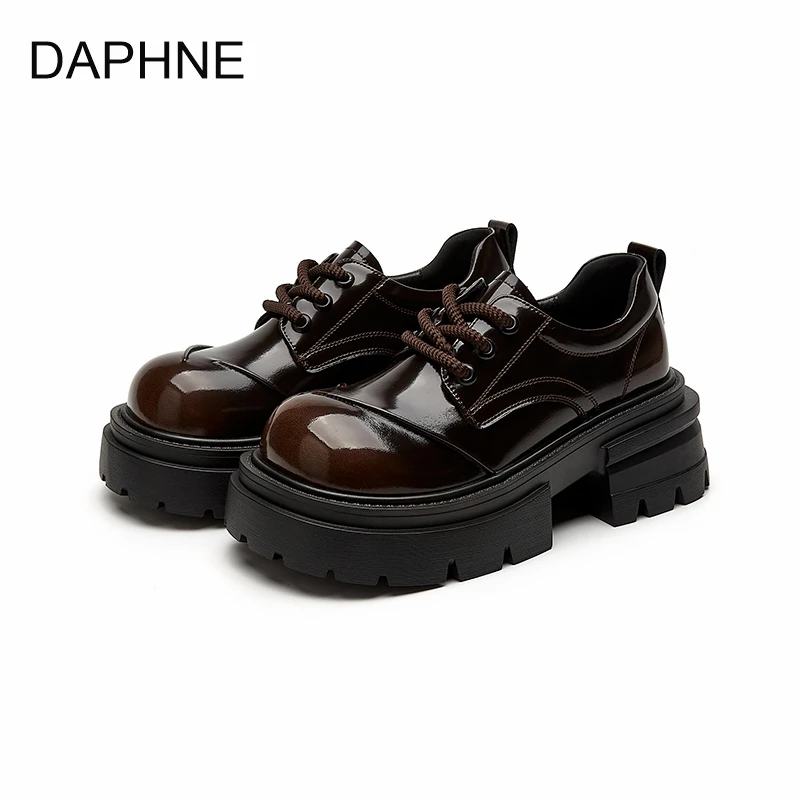 达芙妮真皮乐福鞋女2025春季新款皮鞋英伦风系带玛丽珍厚底增高鞋