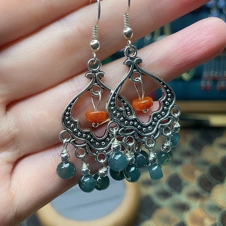 石英质玉耳钉银S925镶嵌