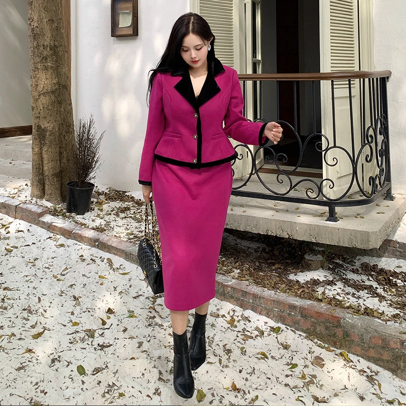 大码女装高级感浪漫紫色两件套胖mm显瘦法式茶歇复古套装裙