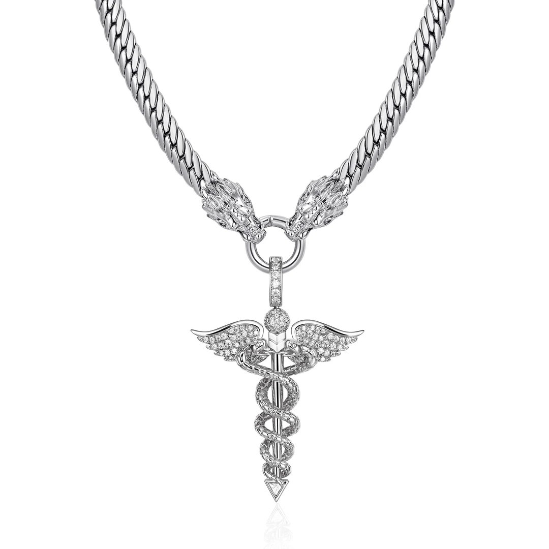 APORRO 双龙头迈阿密古巴项链+蛇年商神权杖双蛇吊坠生肖礼物礼盒