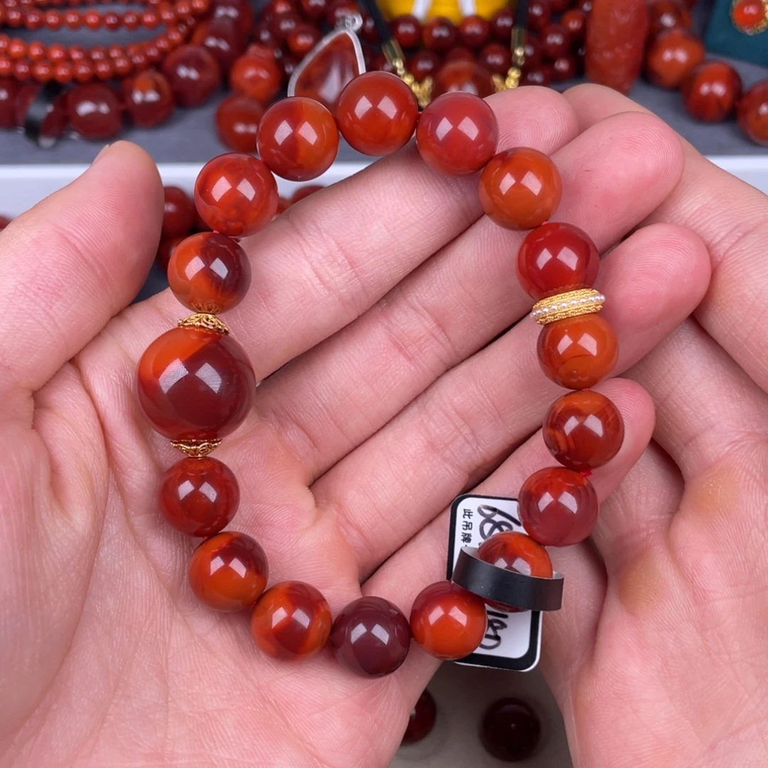 南红玛瑙未镶嵌其他11.5mm瓦西牛血红双色原矿手串