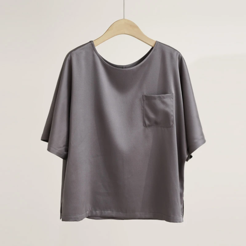 静奢系列 重磅砂洗桑蚕丝极简干练通勤风女士短袖T恤（250863）