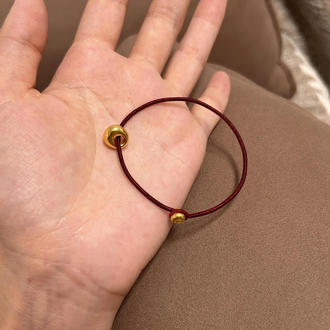 铜合金手链 金色小坨坨编绳手链女本命年转运编绳酒红色手绳百搭