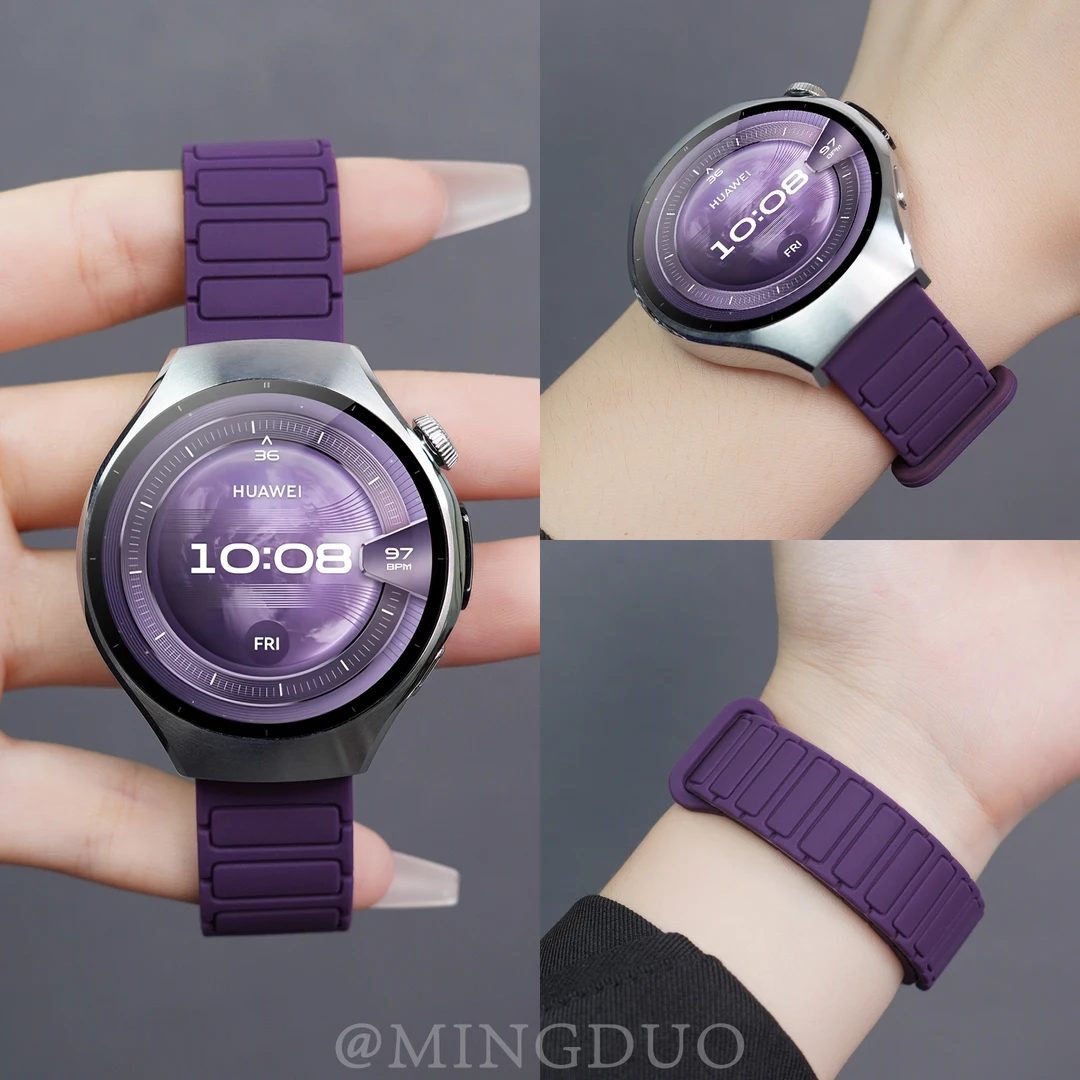 鸣铎适用华为watch5手表4/3pro表带新款梅紫色透气磁吸硅胶GT女款