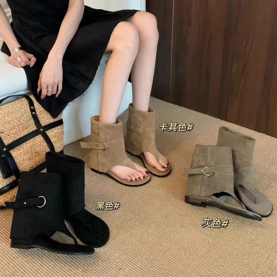 坡跟凉拖鞋女2025新款夏季外穿夹脚人字沙滩拖鞋百搭裤管靴