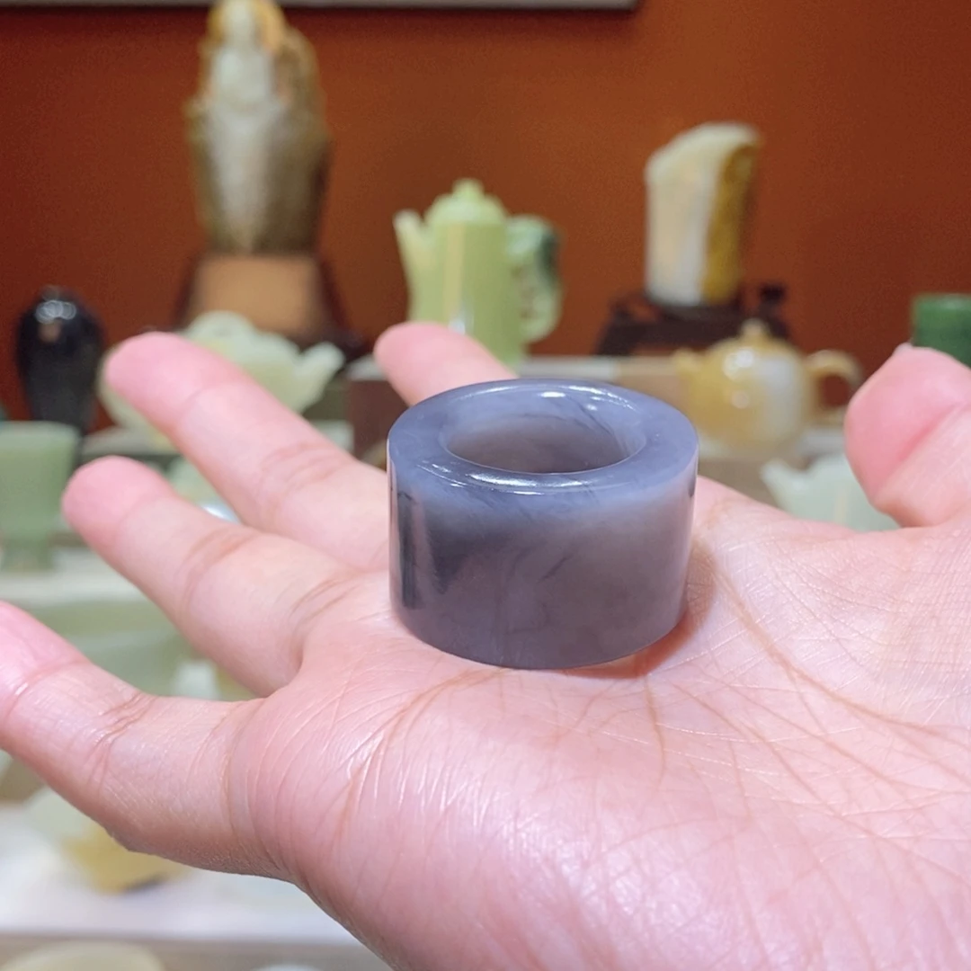 未镶嵌和田玉把件和田玉烟紫扳指20.5mm
