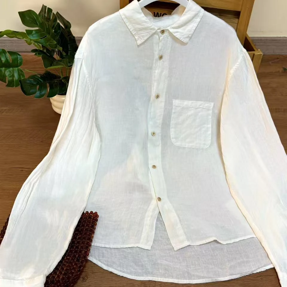 【云目悠悠】春夏季纯亚麻无性别扎染衬衫-2025106-1055女士白衬衫
