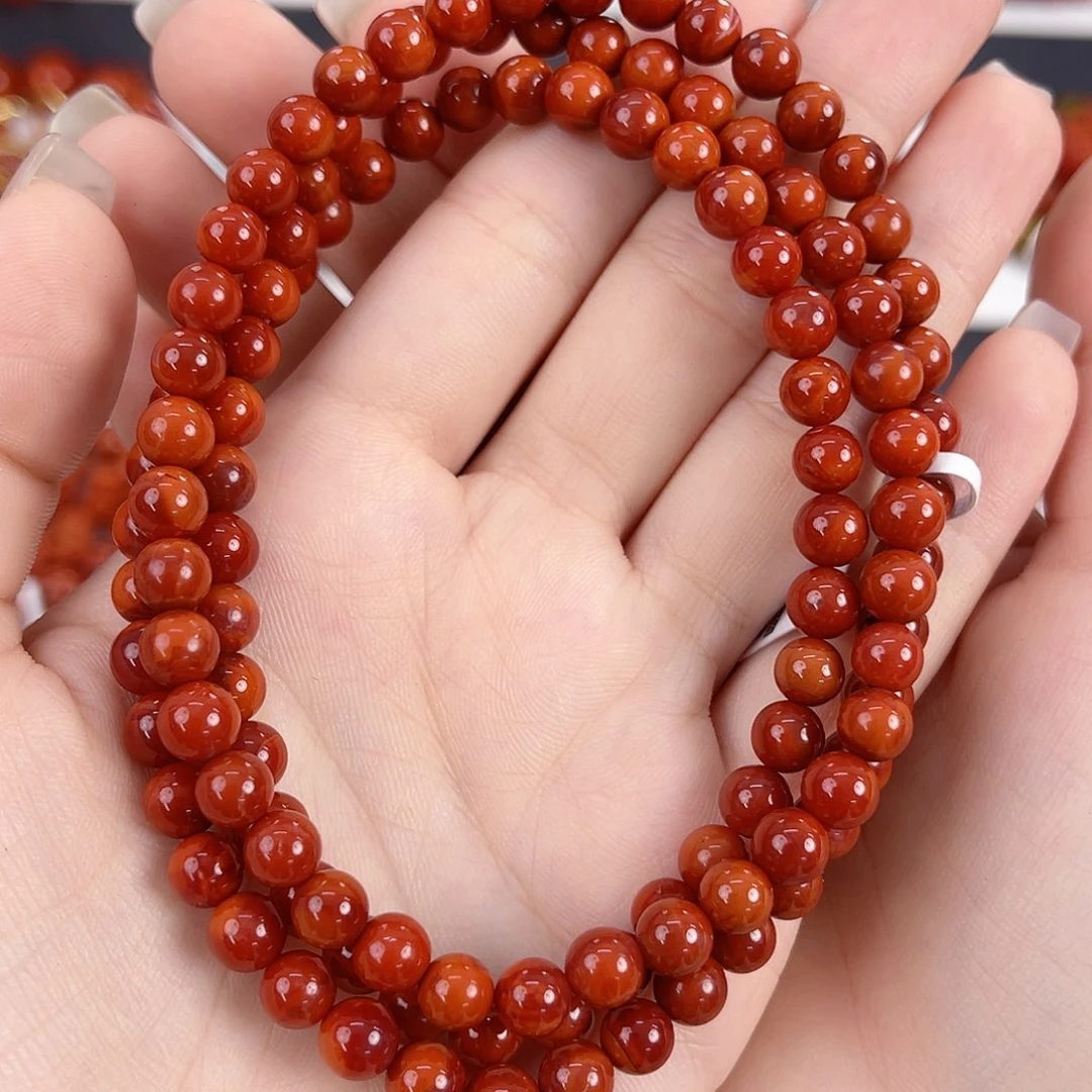 南红玛瑙未镶嵌瓦西牛血红双色满肉6mm多圈