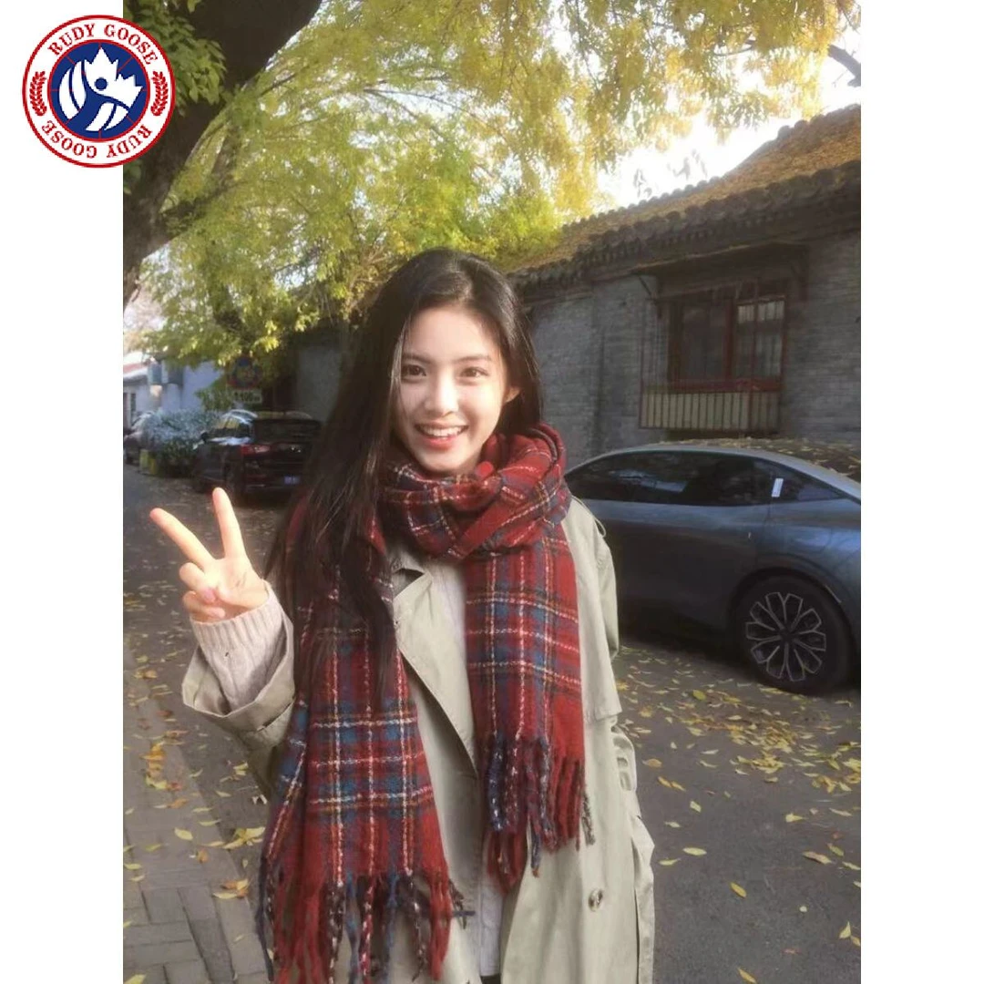 加拿大RUDY GOOSE鹅北平糖葫芦~红色格子围巾氛围感女高中生冬季