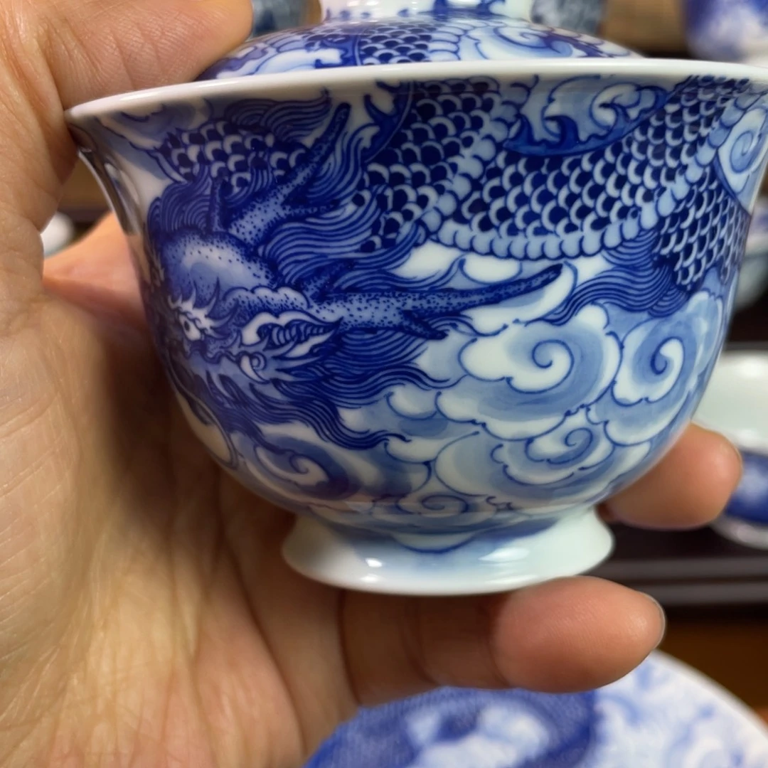 小***孩景德镇陶瓷艺术单龙盖碗