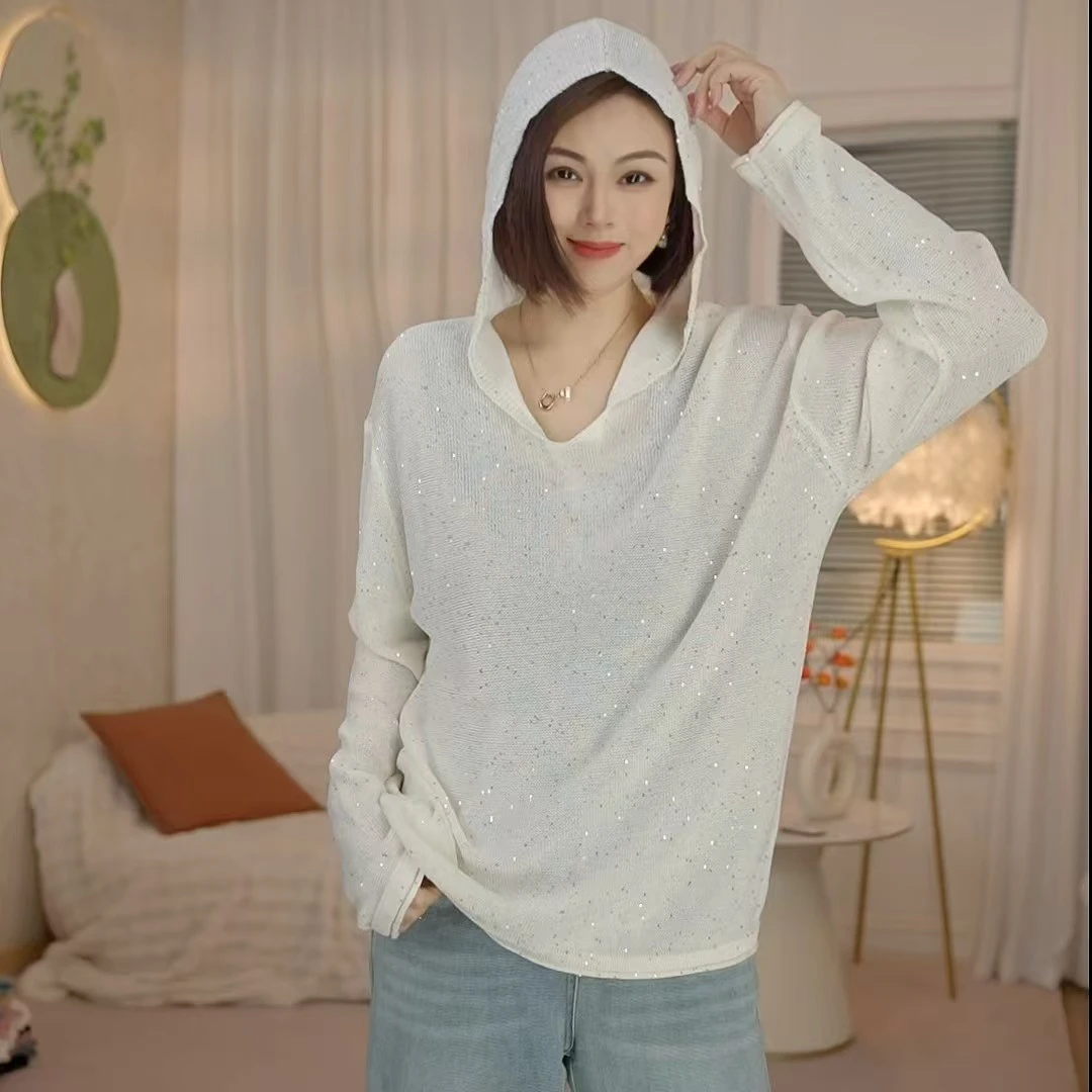 2025春季新款时尚气质百搭洋气上衣韩系休闲简约超好看连帽针织衫