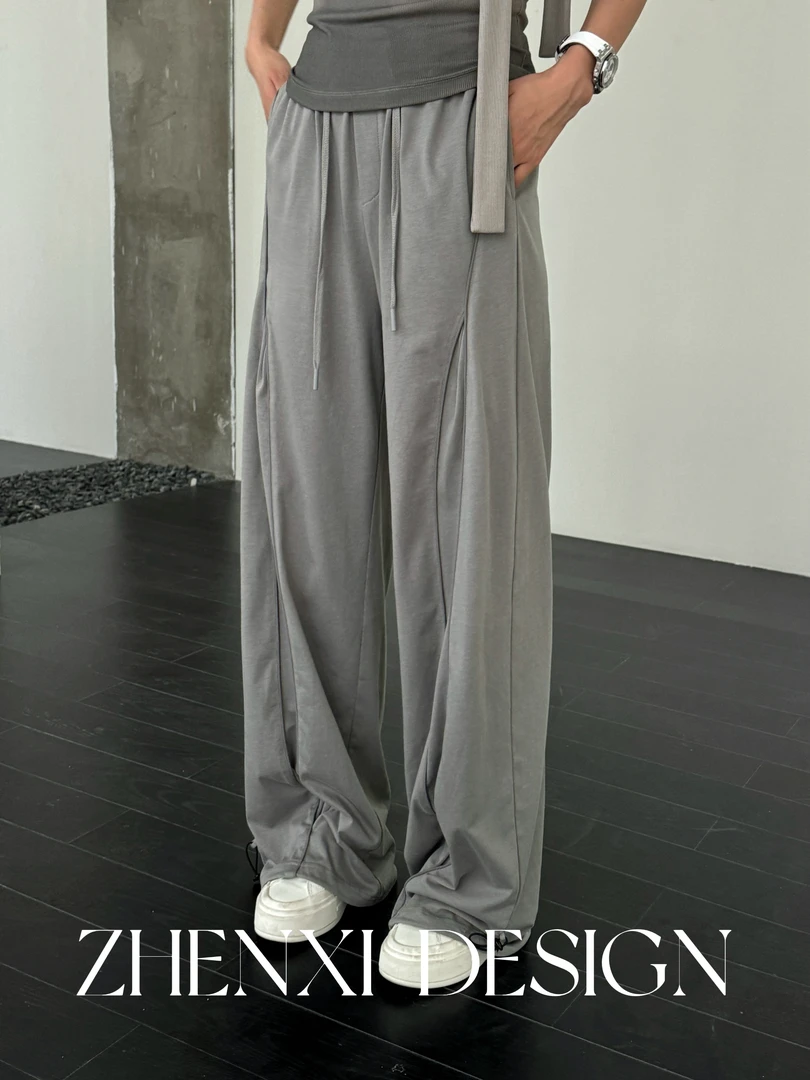 针西【自由裤】高个子穿搭100棉简约时尚慵懒氛围阔腿休闲裤K80221