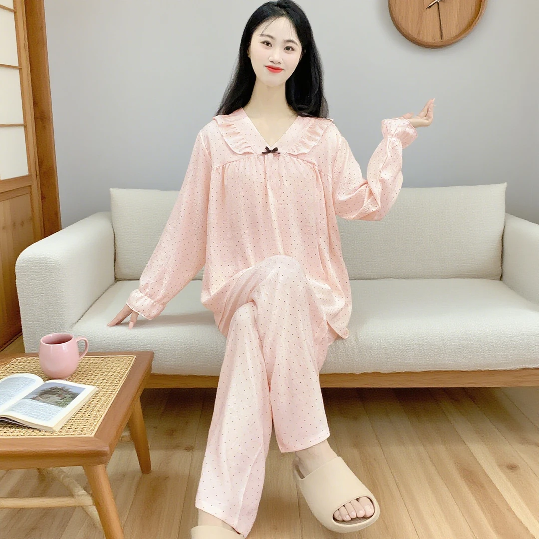 云朵棉睡衣女春秋季长袖不带胸垫可爱公主风外出家居服套装Y173