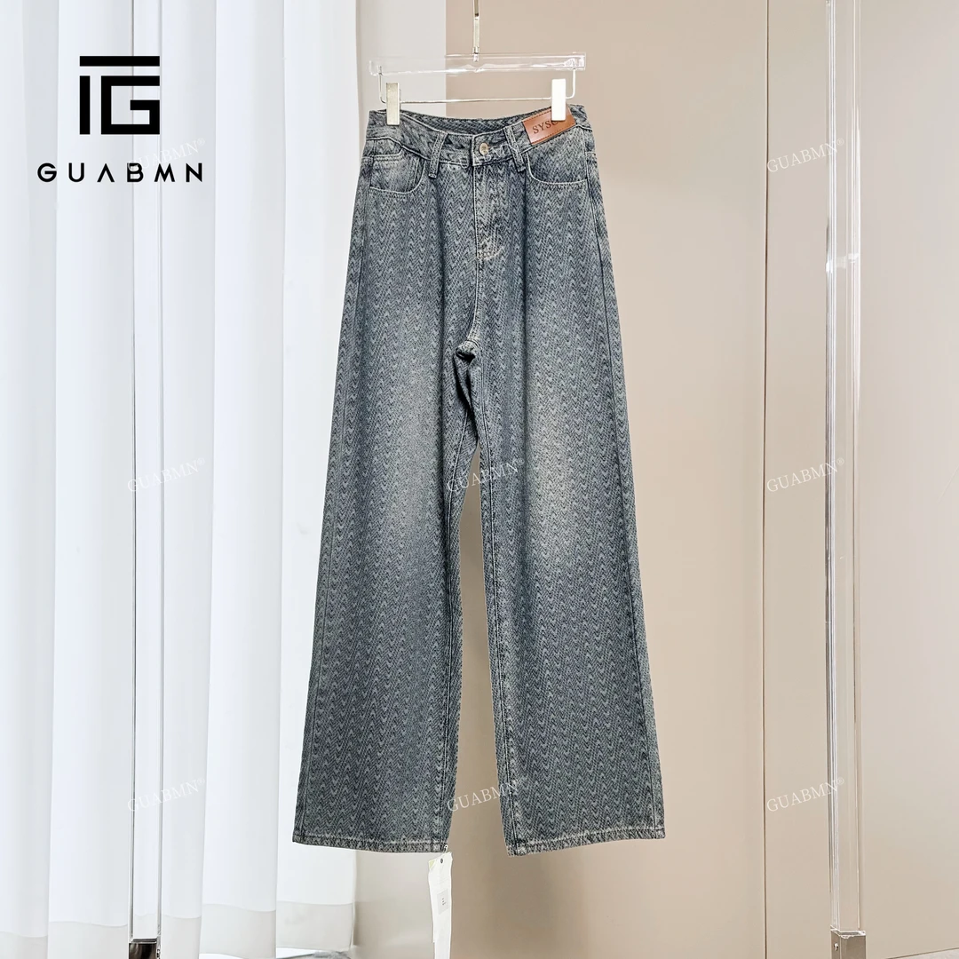 GUABMN2025春季新款设计感波纹百搭牛仔裤阔腿长裤3899