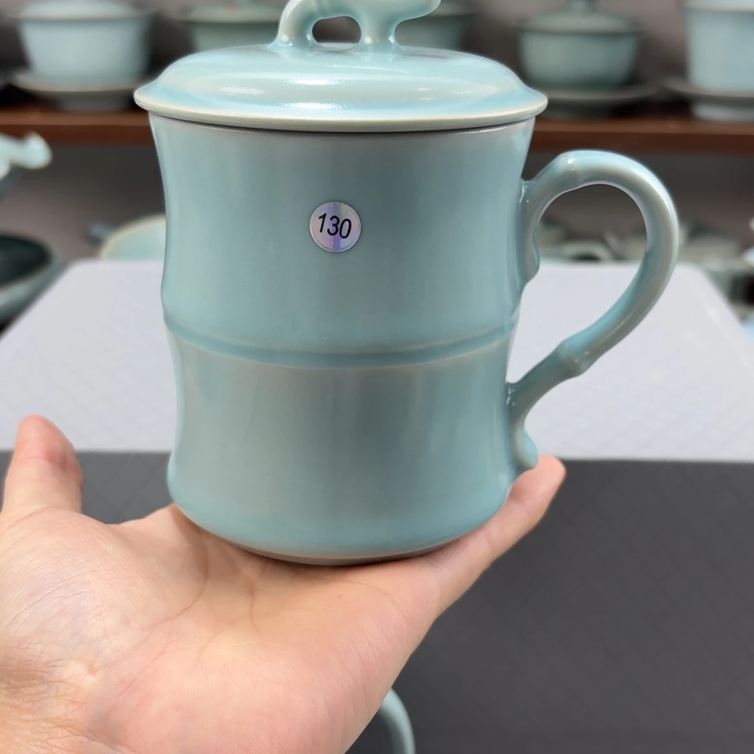 瓷摆件编号130二级汝窑仿古釉竹节办公杯