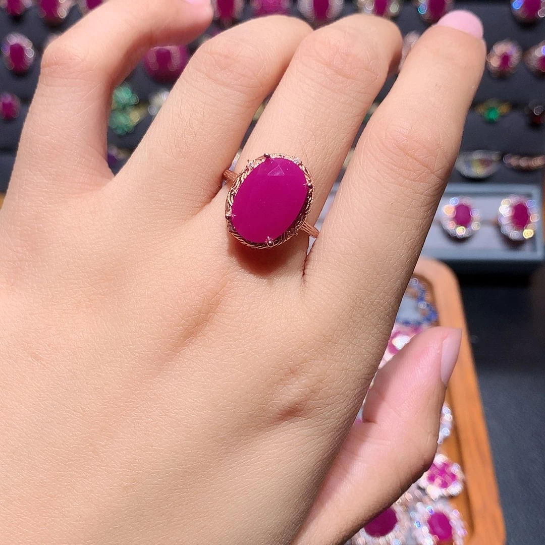 戒指红宝石银S925镶嵌