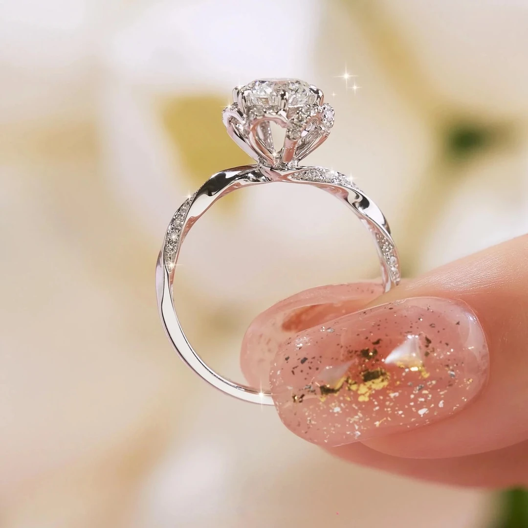 925银莫桑石银制品  【虞美人】】钻戒女士指环D色高品质莫桑0·5-1ct