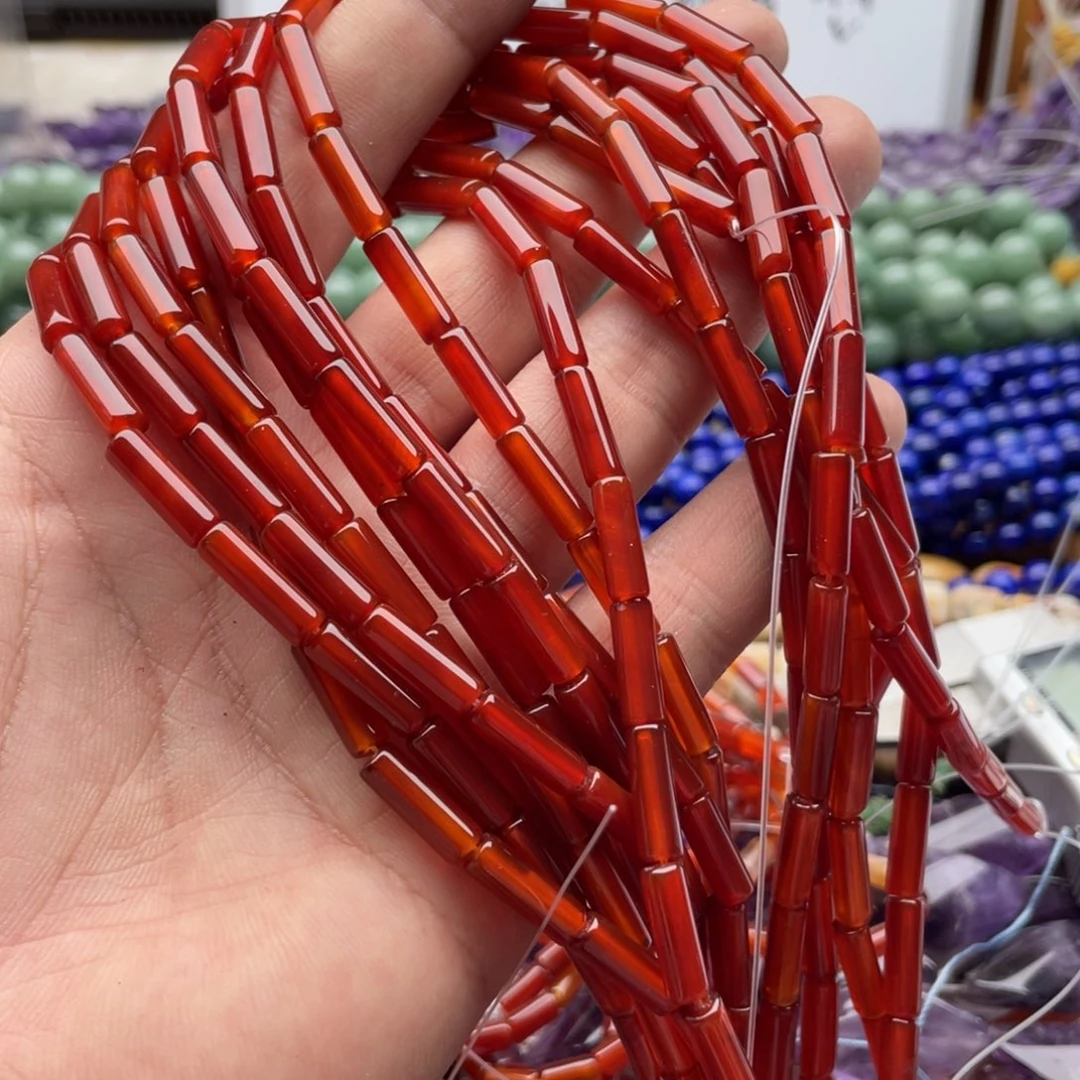 玛瑙/玉髓合金珠宝半成品一条装4^13mm红玛瑙管珠