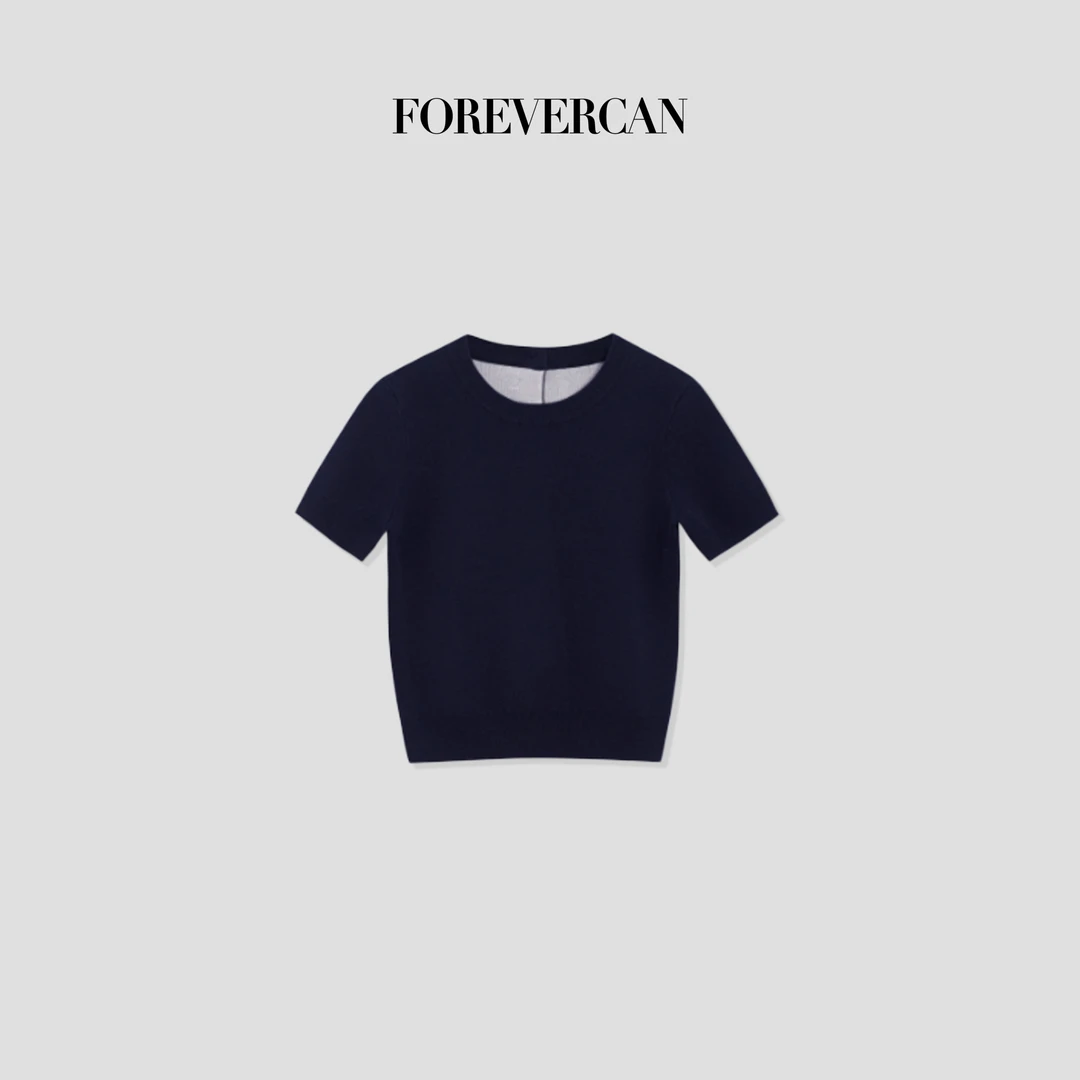 FOREVERCAN“蓝调续集”老钱学院风短袖针织莱赛尔桑蚕丝上衣MY4013