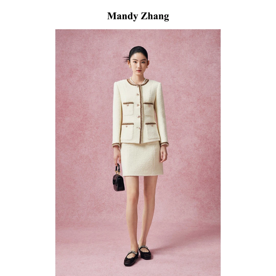【初依专属】MandyZhang法式女秋冬千金白色短上衣