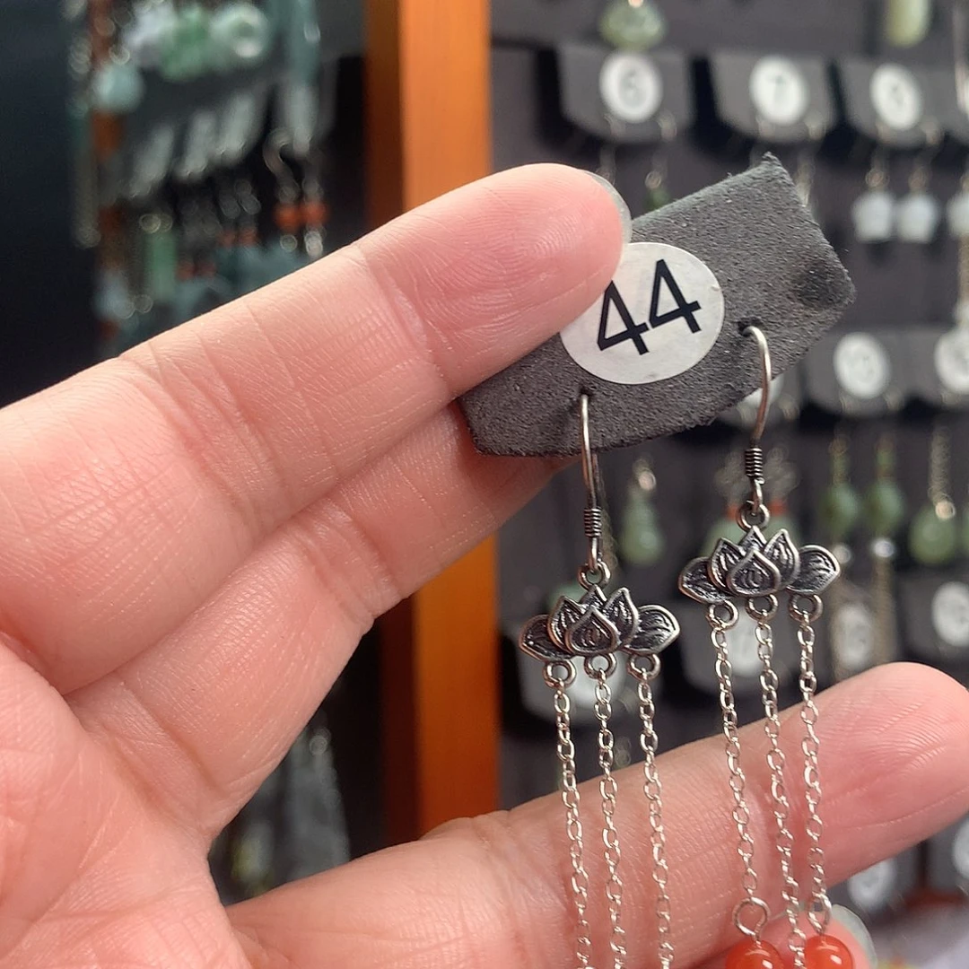 南红玛瑙银S925镶嵌耳饰你*谁44