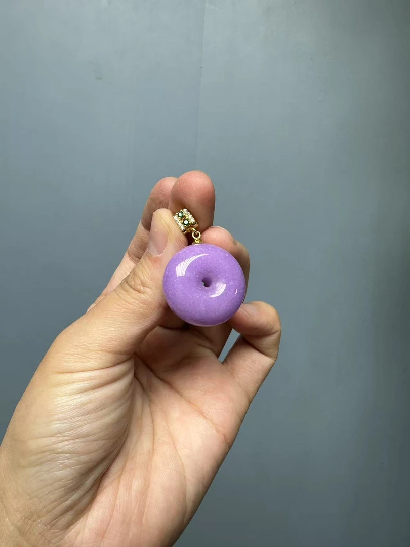 翡翠紫翡14k长扣平安扣吊坠