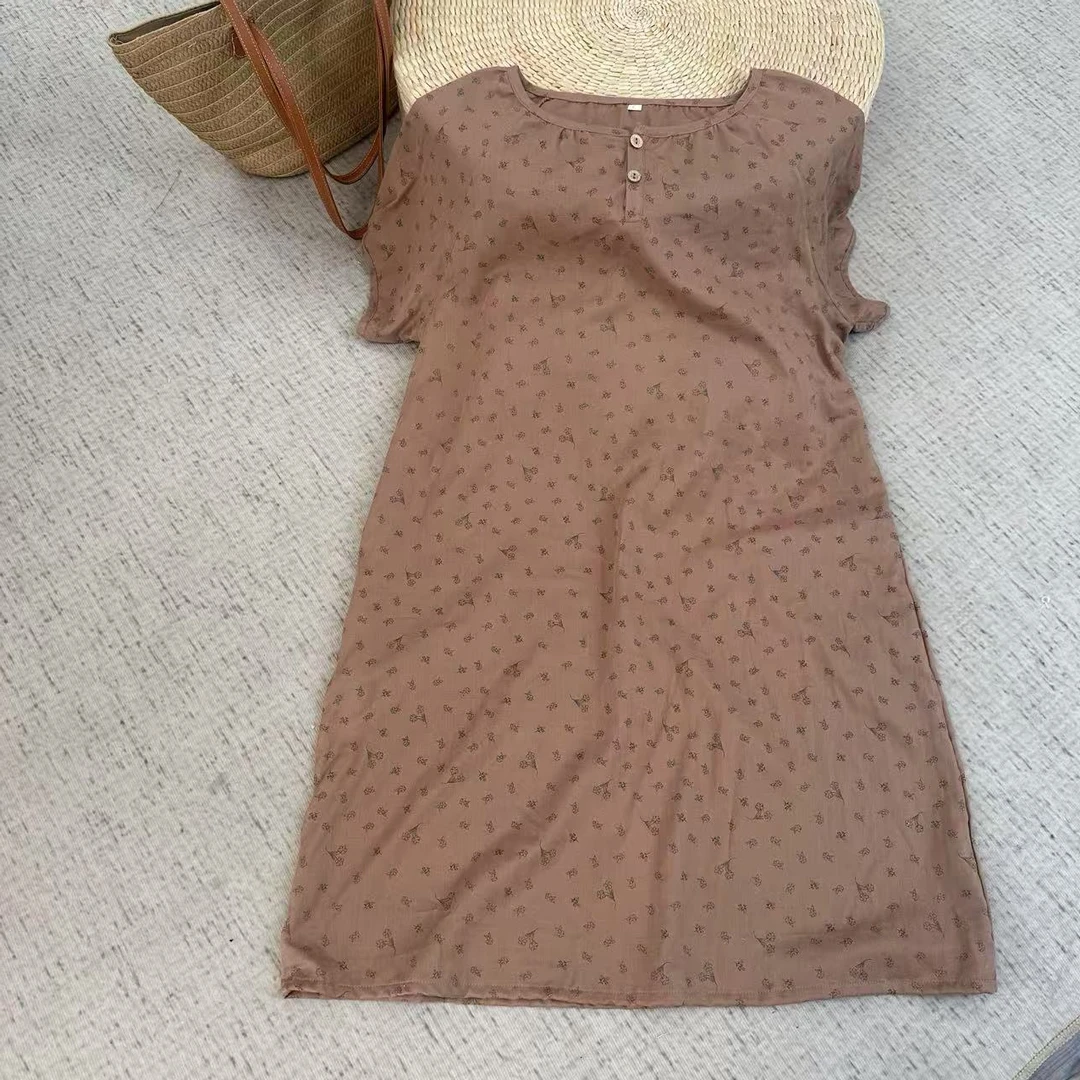 【夏季睡裙】2025双层纱圆领短袖睡裙印花全棉软糯家居夏季宽松显瘦