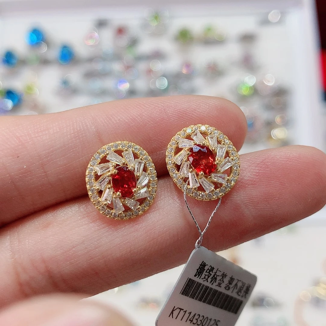 蓝宝石耳钉银S925镶嵌