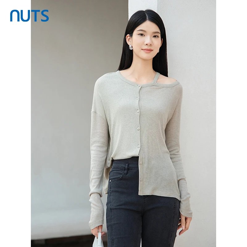 【商场专柜】春秋款设计感简约休闲薄款气质宽松显瘦长袖T恤4390202