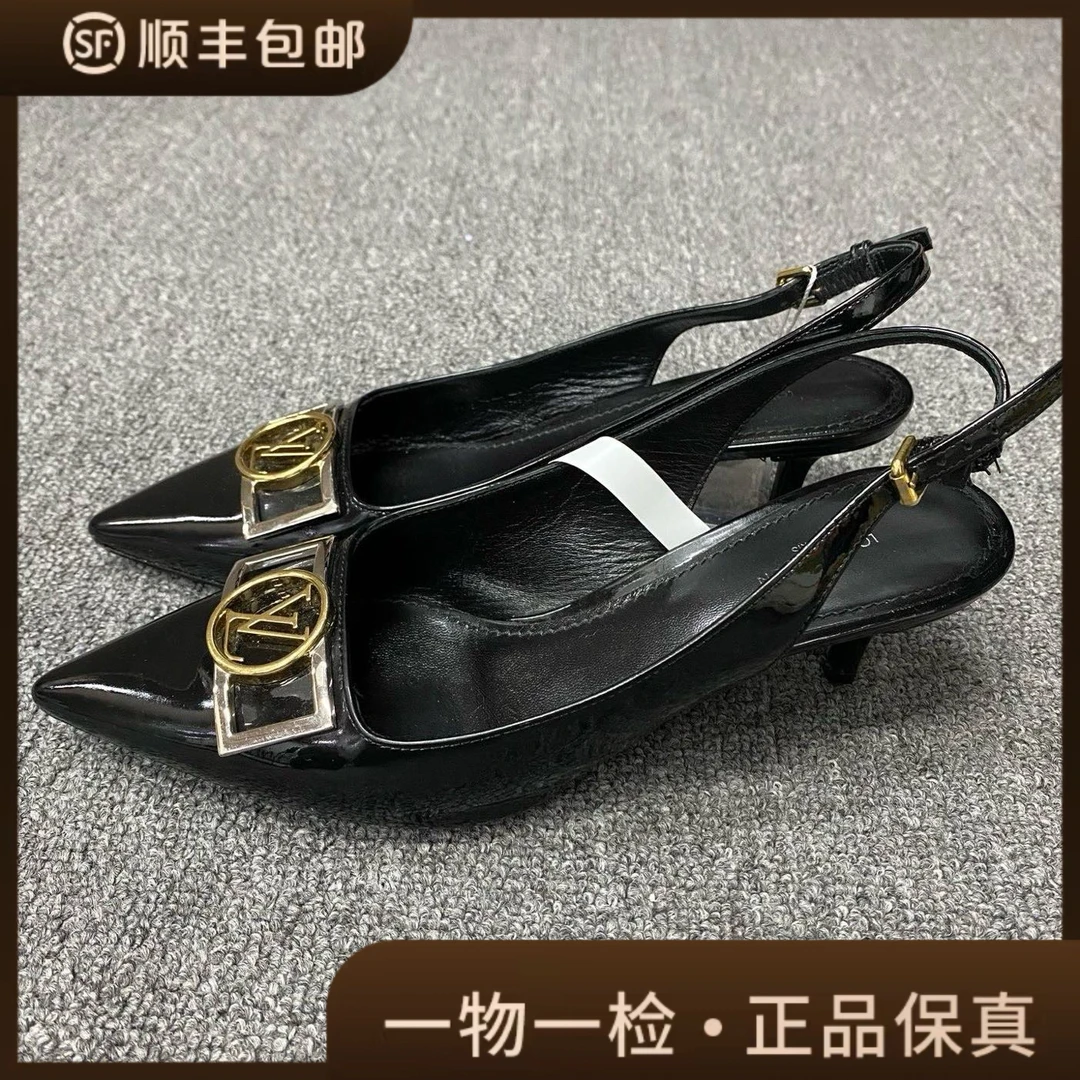 95新 LouisVuitton/路易威登 98新/36.5码/黑金扣高跟鞋/BF01604