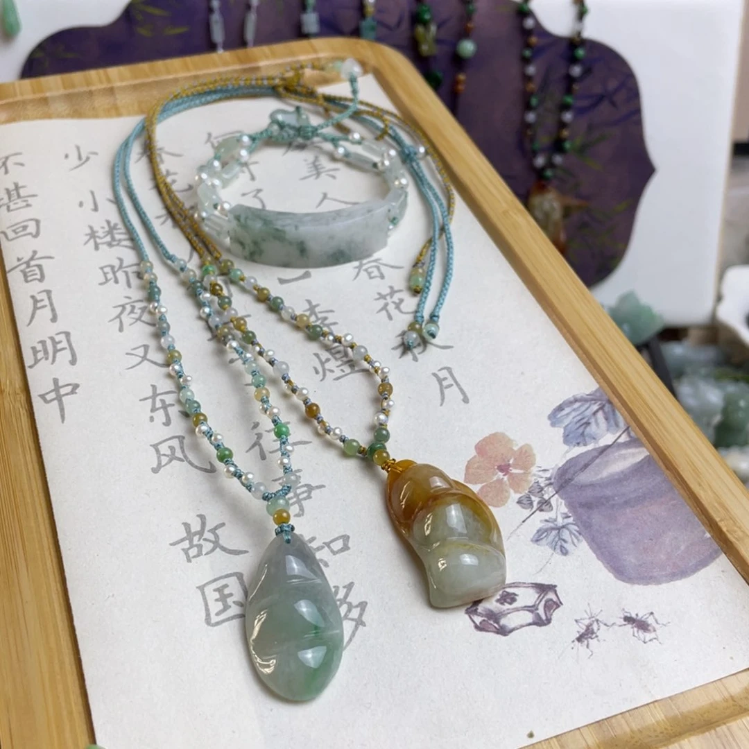 结***样翡翠未镶嵌颈饰设计款项链手链定制链接