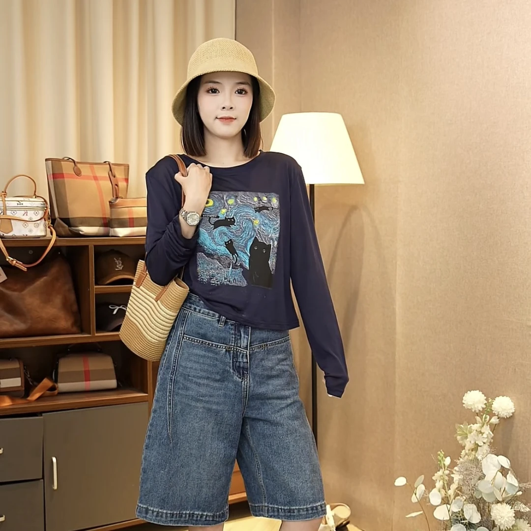 【暗夜黑猫】天丝面膜T恤女欧洲站2025夏装新款女装薄款长袖防晒衣