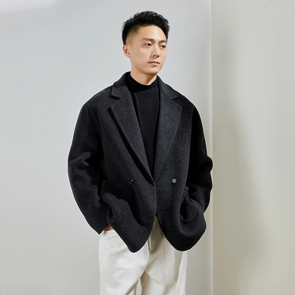 JingYi/100%绵羊毛老钱风高级慵懒风中短款双面羊毛外套秋冬8527