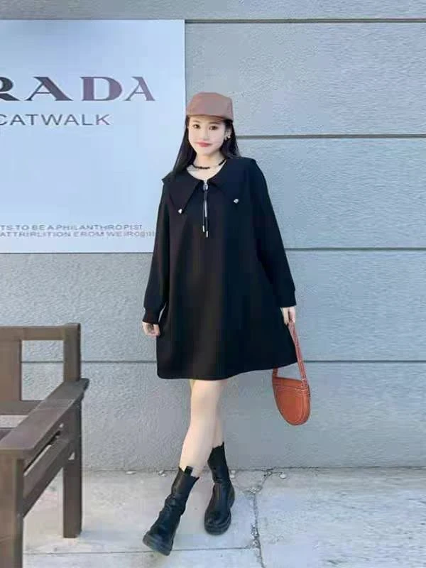 加肥大码孕妇装娃娃领卫衣裙简约宽松减龄休闲遮肚子遮屁股1886