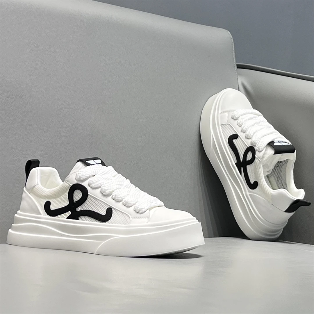 夏季单网透气拼色韩版简约厚底增高时尚潮流百搭男士超轻休闲板鞋