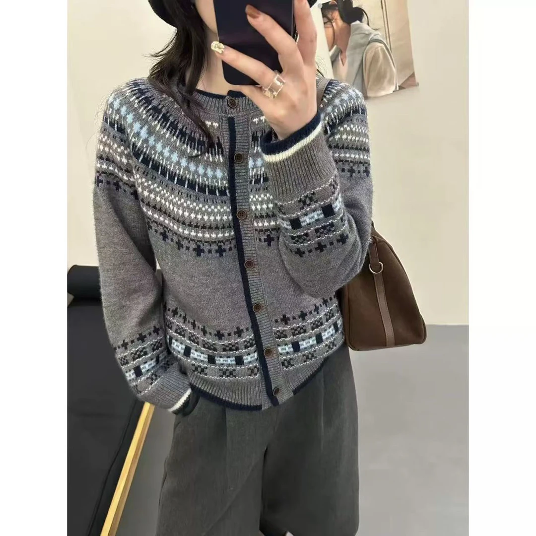 seeyou@s489 韩系时尚费尔岛提花毛衣开衫 11-21