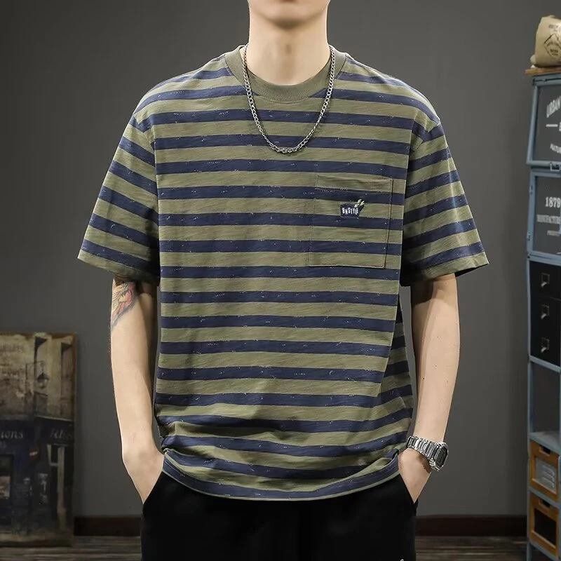 AEMAPE潮牌条纹恤男2025新款男士半袖体恤衫高端男装衣服