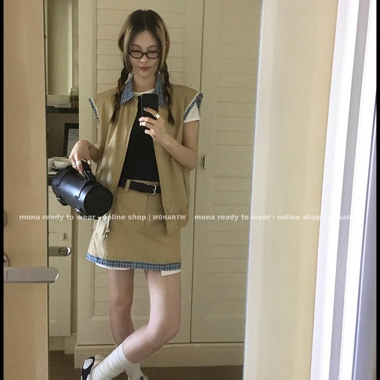 MONA 两面穿马甲 气质时尚连衣裙中腰半裙套装女小个子 2025新款