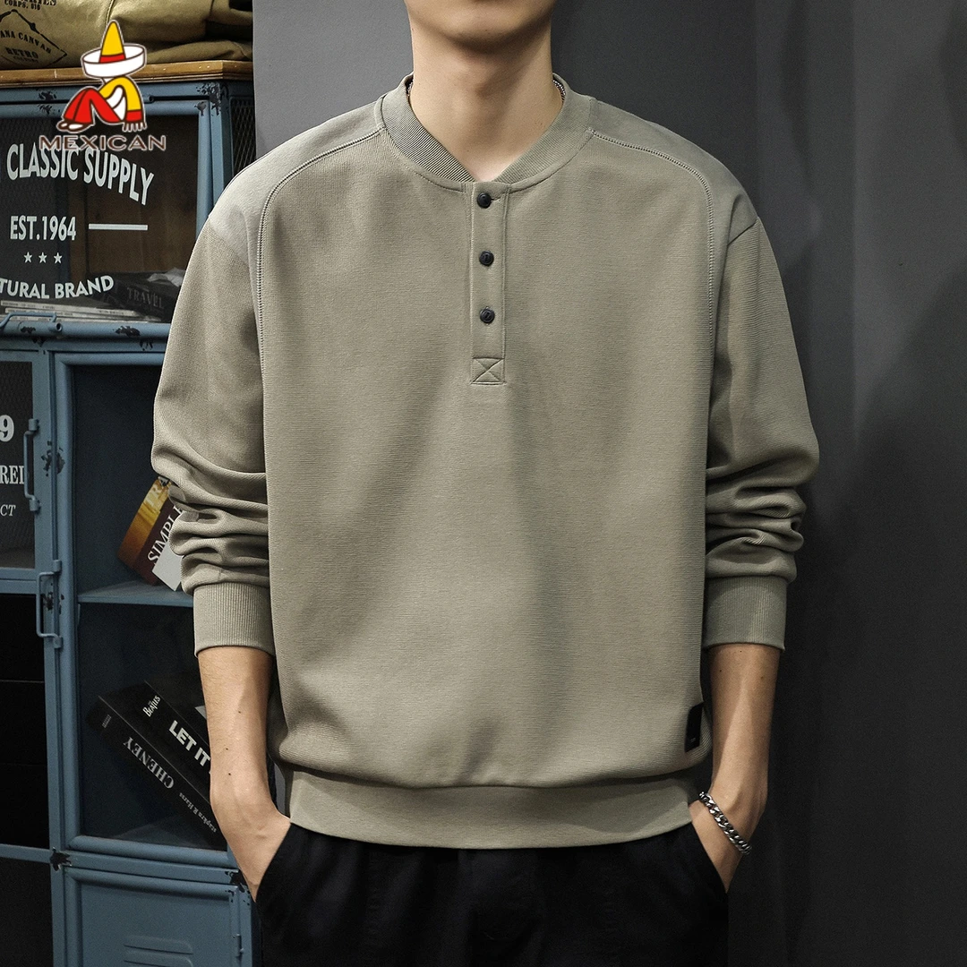 Mexican/稻草人秋冬亨利领长袖卫衣男款美式休闲宽松加绒上衣冬季