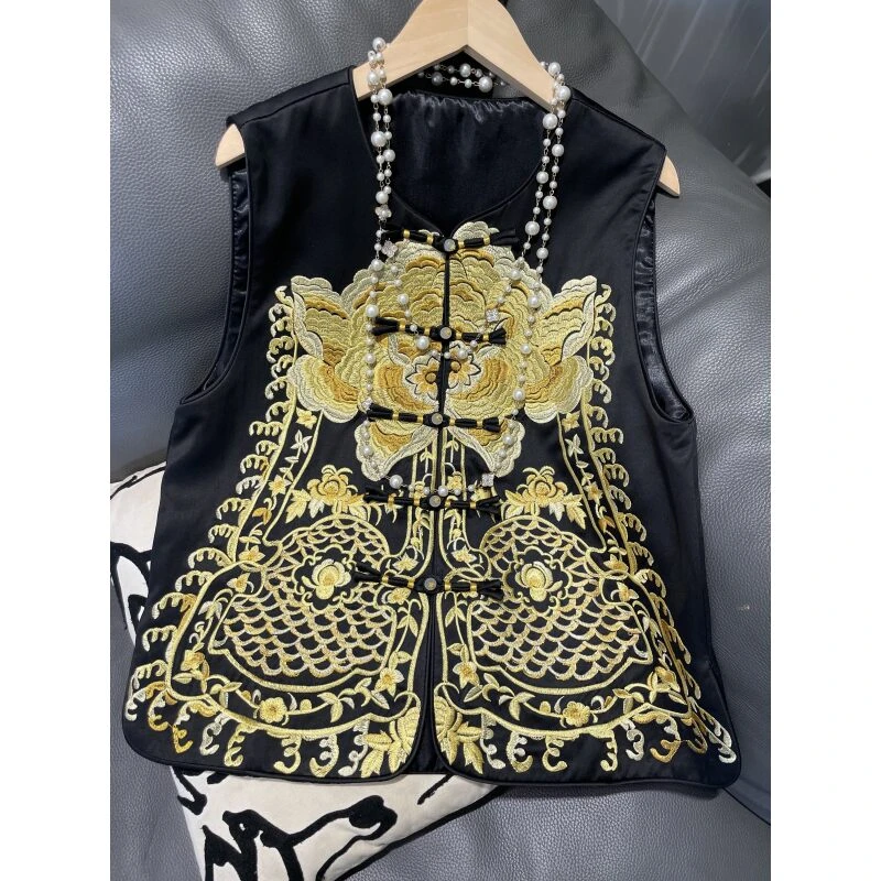 【金婵】新中式国风复古重工刺绣马甲春季新款时尚气质设计感上衣