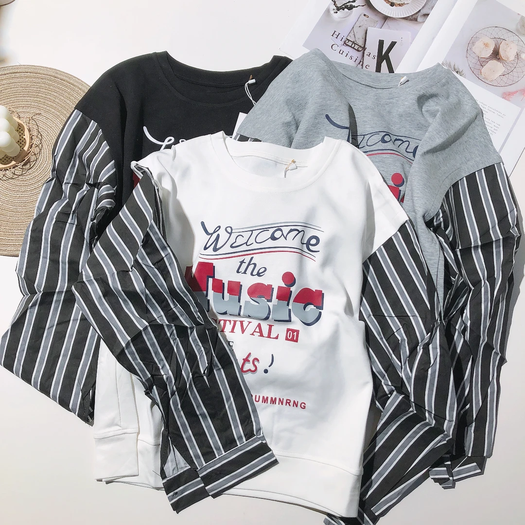 D140女装新款M字母拼接袖卫衣88035