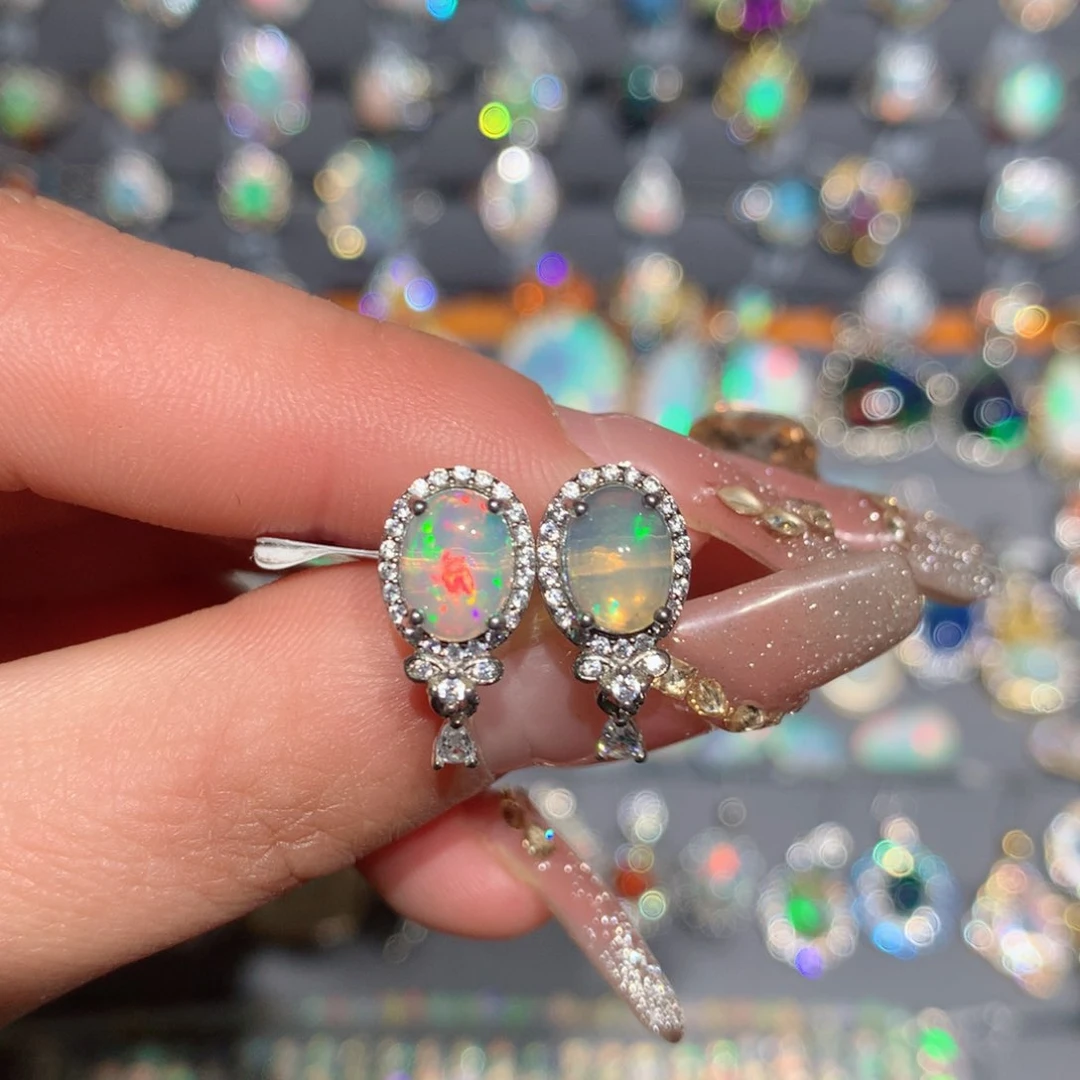 欧泊福利耳钉银S925镶嵌