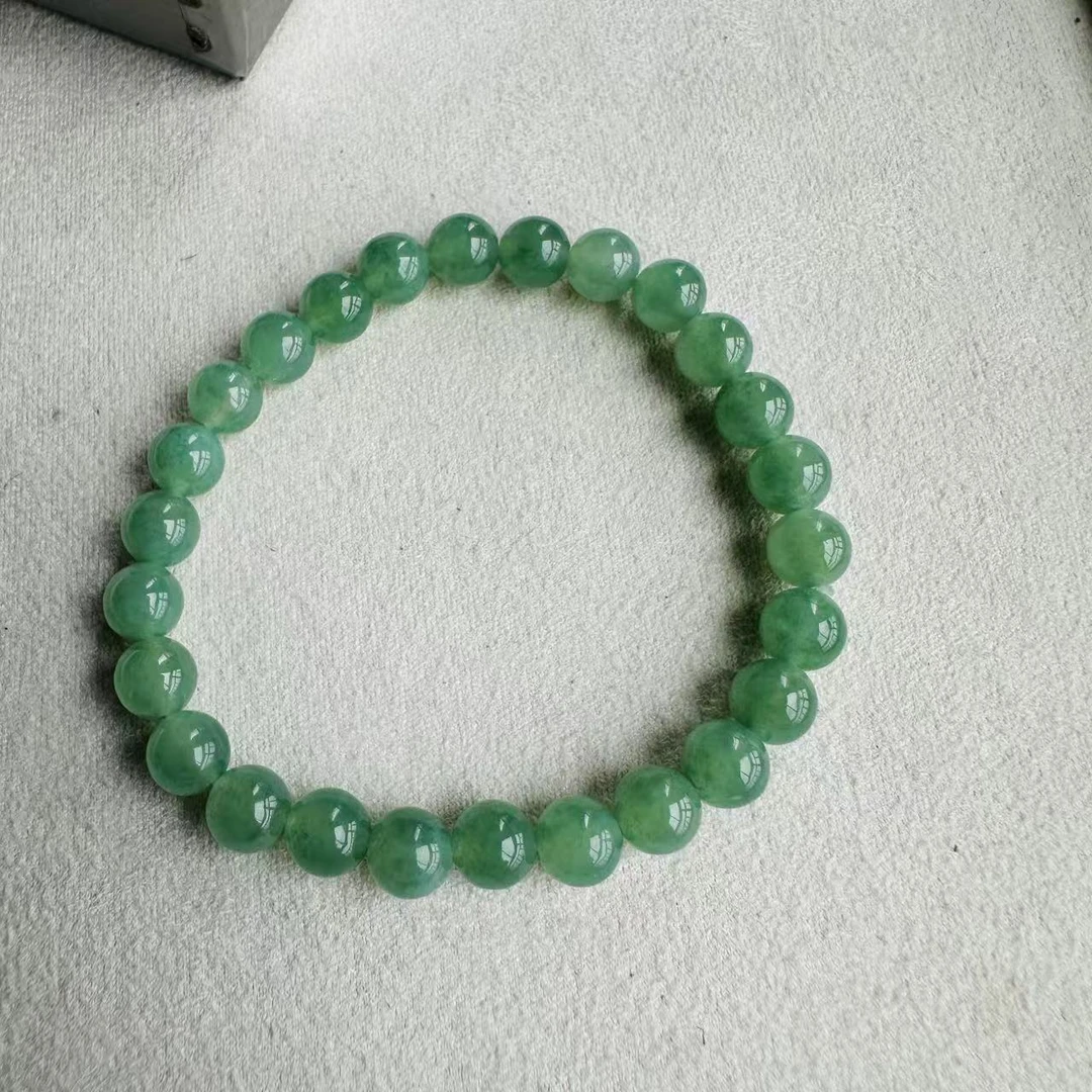 3-5自然光缅A翡翠自然光冰油绿6.8mm手串25颗备用3颗